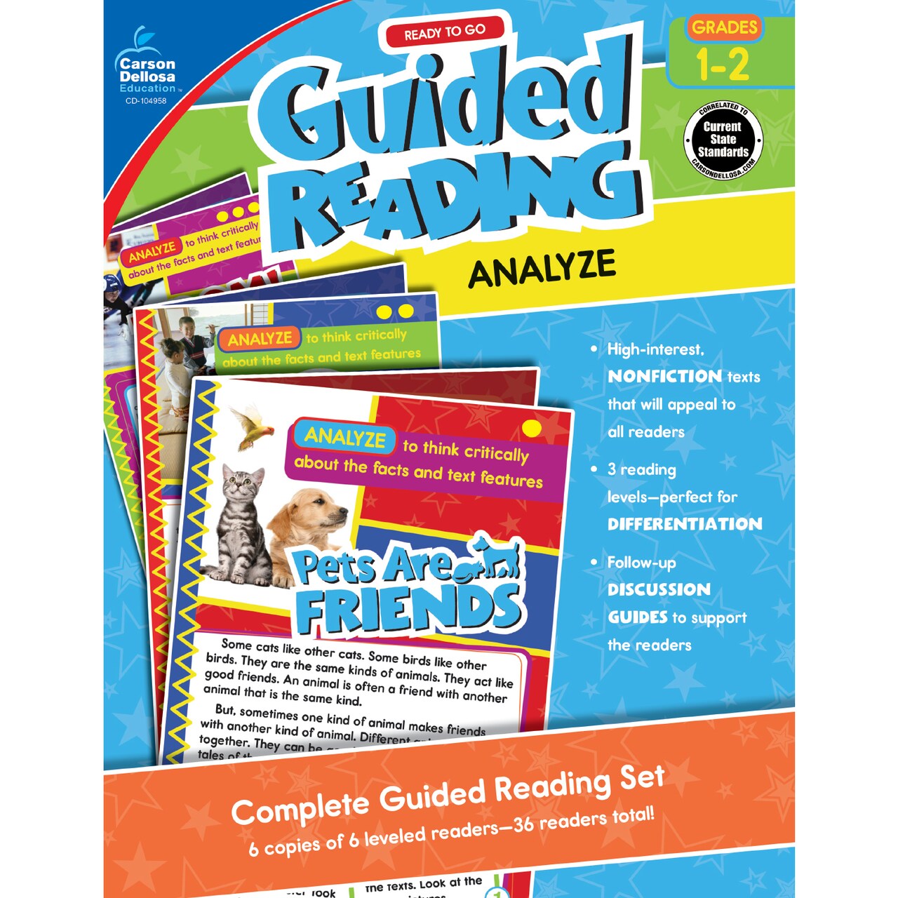 Carson Dellosa Ready to Go: Analyze Guided Reading Set, Grades 1-2 Resource Book With 36 Nonfiction Leveled Readers, Discussion Guides, Prompts, and More